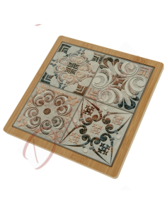 Untersetzer für Hochzeitsbevorzugungen aus Holz und Keramik mit Original-Pompeji-Muster 17x17 cm