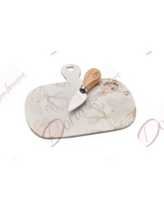 Useful and elegant wedding favor chopping board in white ceramic with gold decoration 21 cm