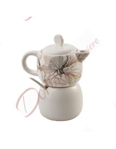 Wedding favor useful coffee pot that acts as a sugar bowl in white porcelain and gold decoration cm 16 h
