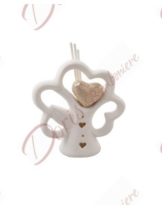 Bomboniera albero della vita profumatore con led in ceramica e cuore color oro cm 14 h