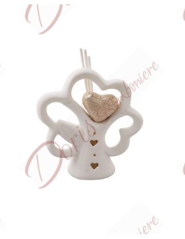 Tree of life fragrance favor with ceramic led and gold heart cm 14 h