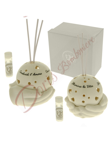 Diffuseur de parfum faveurs avec lumière led en porcelaine avec phrase 2 ass cm 10x10
