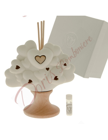 Arbre de vie des faveurs de parfumeur en porcelaine blanche et bois avec lumière led 9 cm