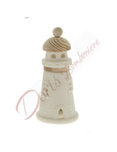 Sea theme favors sea lighthouse in white porcelain and wood led light lamp h 10 cm cheap and original