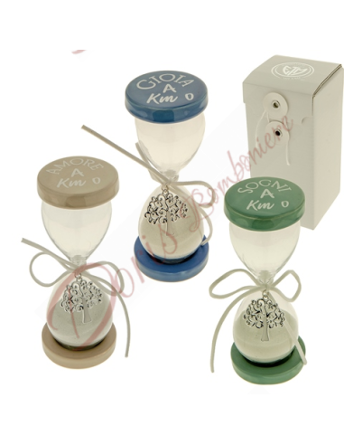 Hourglass favors love dreams and joy at zero km with colored ceramic and tree of life pendant 13 cm