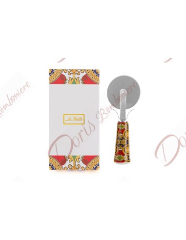Bomboniere matrimonio utili taglia pizza con manico in ceramica modello royal carousel cm 15 con scatola