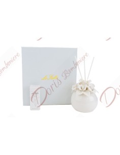 Faveur de mariage, confirmation de communion, éléphant parfumeur en porcelaine blanche avec fleurs 8x9,5 cm