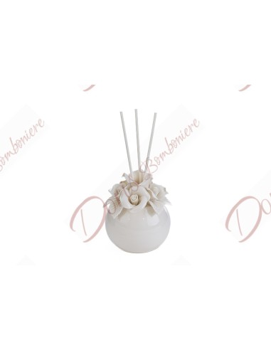 Wedding favor, communion confirmation, elephant perfumer in white porcelain with flowers 8x9.5 cm