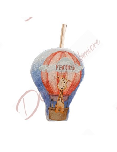 Giraffe baptism favor, useful personalized perfumer in the shape of a hot air balloon 9 cm