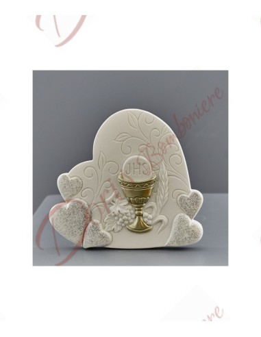 Bomboniere comunione bambina o bombino cuore con calice uva e cuori immagine sacra 8x7.6