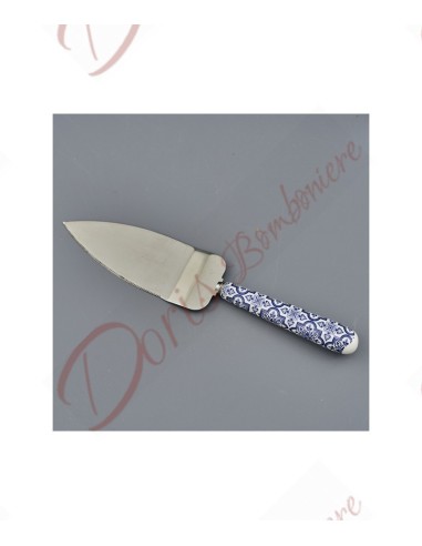 Bomboniere matrimonio utili ed economiche paletta torta con manico in ceramica fantasia maiolice toni blu