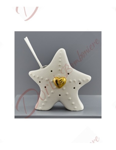 Bomboniere stella profumatore con led  in porcellana bianca con cuore oro
