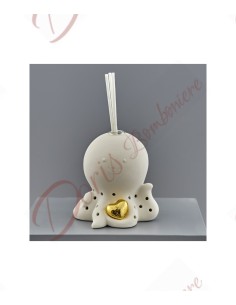 Bomboniere utili profumatore con led simpatico octopus polpipo in porcellana bianca con cuore oro