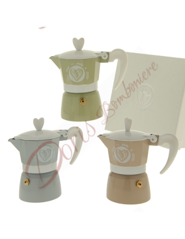 Bomboniera moka caffettiera con frase colori assortiti per 2 tazze di caffè bomboniera utile cucina h 12