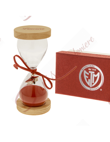 Favors Hourglass Graduation in glass with red powder sand wooden base 12.5 cm gift box