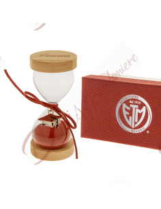 Bomboniere Clessidra Laurea in vetro con sabbia polvere colore rosso base in legno cm 10.5 scatola regalo