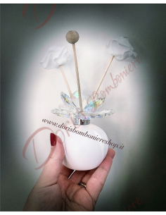 Faveurs de mariage désodorisant blanc rond avec fleur de cristal, produit italien 2