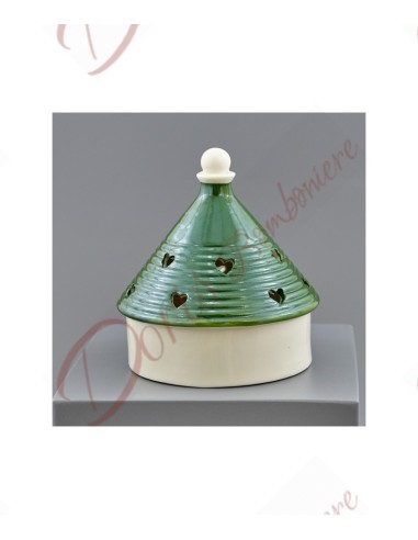 Apulian trullo wedding favors in green porcelain with led