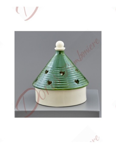 Faveurs de mariage trullo des Pouilles en porcelaine verte avec led