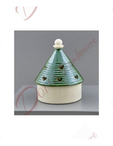 Trullo favors in green porcelain for recurrence and Italian party ceremony Alberobello