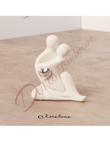 Faveurs Claraluna 2023 Couple d'amoureux en porcelaine blanche avec petit coeur argenté