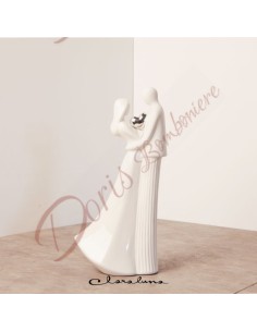 Favors new claraluna collection couple in love standing white porcelain silver heart