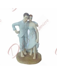 Cake topper matrimonio nozze alzata torta sposi in spiaggia scalzi in porcellana