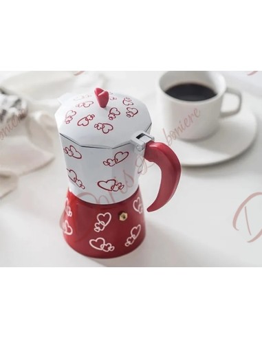 Bomboniere moka caffettiera macchinetta del caffè colore bianco e rosso ideale per nozze 150 ml