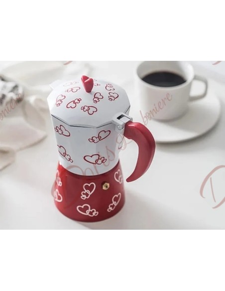 Bomboniere moka caffettiera macchinetta del caffè colore bianco e rosso ideale per nozze 150 ml Bomboniere moka caffettiera macchinetta del caffè colore bianco e rosso ideale per nozze 150 ml