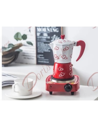 Bomboniere moka caffettiera macchinetta del caffè colore bianco e rosso ideale per nozze 150 ml