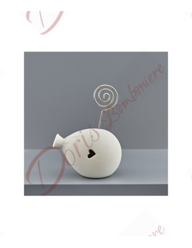 Bonbonnières de baptême ballon en céramique blanche avec trou de coeur et monoclip porte-photo marque-place