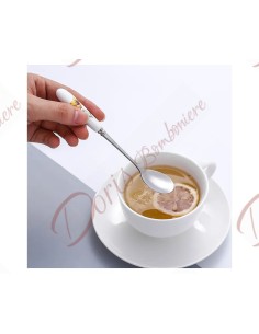 Bomboniere utili da cucina set 6 cucchiaini con manico in ceramica bianco e decorazione fiori colorati con scatola 2