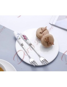 Bomboniere nozze utili da cucina set 6 forchettine per dolce con manico in ceramica fantasia floreale scatola inclusa 2