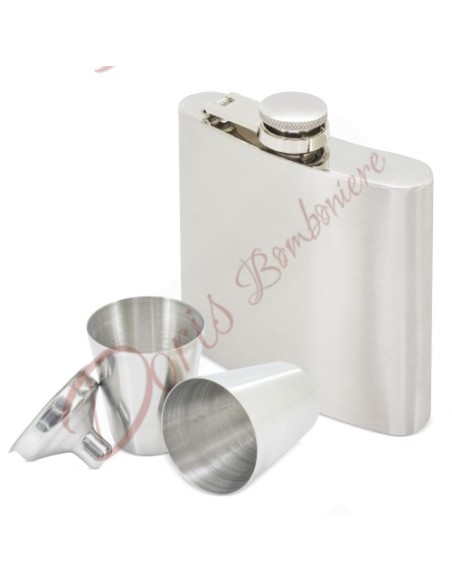 Bomboniera matrimonio utile e originale set boccetta per liquore con bicchierini in acciaio Bomboniera matrimonio utile e originale set boccetta per liquore con bicchierini in acciaio