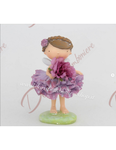 Bomboniere fata fatina con fiore colore viola per battesimo comunione cresima bimba cm 14.2 h