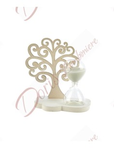 Faveurs de mariage sablier sable blanc avec arbre de vie en bois cm 13