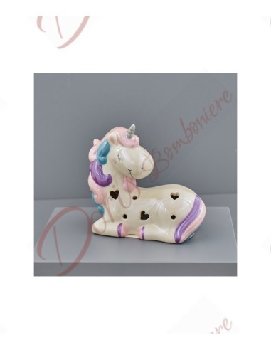 Baptême faveurs 2023 licorne en porcelaine nacrée avec lumière led petit modèle