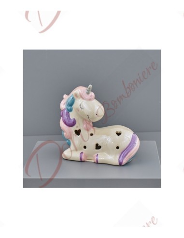 Baptême faveurs 2023 licorne en porcelaine nacrée avec lumière led petit modèle