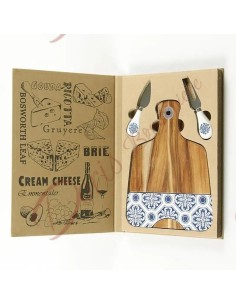 Bomboniere matrimonio utili da cucina tagliere in legno con parte in ceramica e 2 coltellini da formaggio 2
