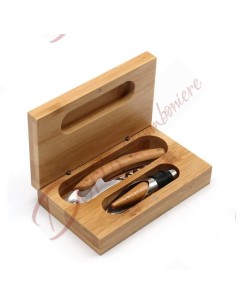 Wine themed wedding favors useful for cooking wooden box with 2 stopper accessories