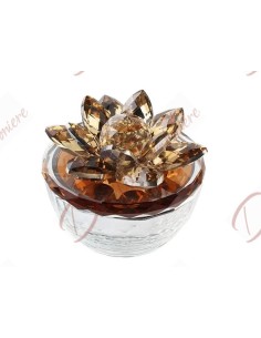 Crystal wedding favors jewelry bowl with dark amber lotus flower