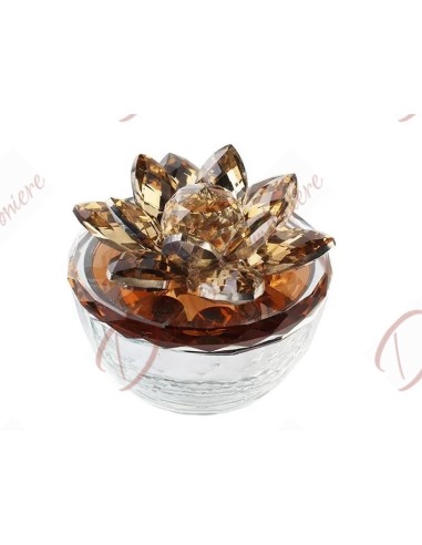 Schmuckschale aus Kristallhochzeitsbevorzugungen mit dunkelbernsteinfarbener Lotusblume
