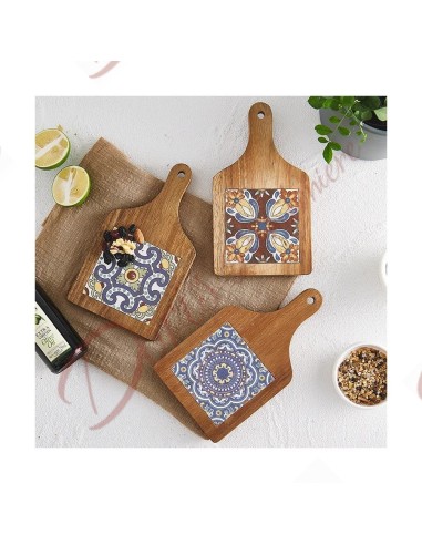 Favors Small square chopping board in acacia wood and ceramic for cold cuts and cheeses