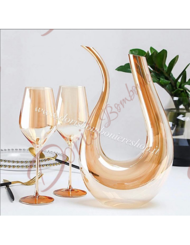 Bomboniere tema vino utile e originale decanter in vetro color ambra madreperla con o senza calici