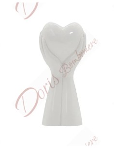 Bomboniere nozze matrimonio nuova collezione vaso in porcellana bianca mani che tengono il cuore