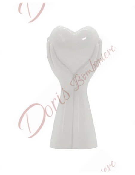 Bomboniere nozze matrimonio nuova collezione vaso in porcellana bianca mani che tengono il cuore Bomboniere nozze matrimonio nuova collezione vaso in porcellana bianca mani che tengono il cuore