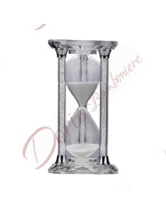 White sand glass hourglass wedding favors with crystal parts with heart-shaped bases 2