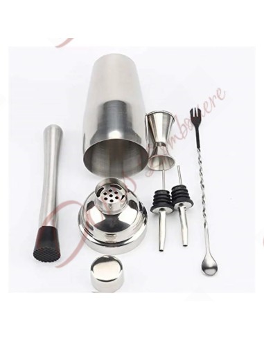 Bomboniere tema cocktail per matrimonio set accessori in acciaio inox e base in legno