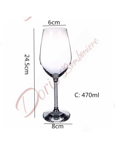 Bomboniere matrimonio tema vino set 2 calici bicchieri con gambo brillantini e base in cristallo