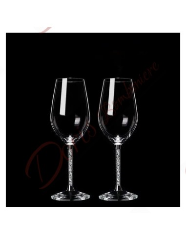 Bomboniere matrimonio tema vino set 2 calici bicchieri con gambo brillantini e base in cristallo
